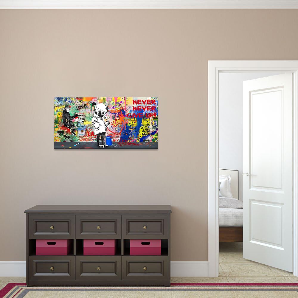 Graffiti Wall Art ,Abstract Pictures Prints Artwork,Girl Graffiti Painting Wall Decor Never Give Up Inspirational Pictures For L