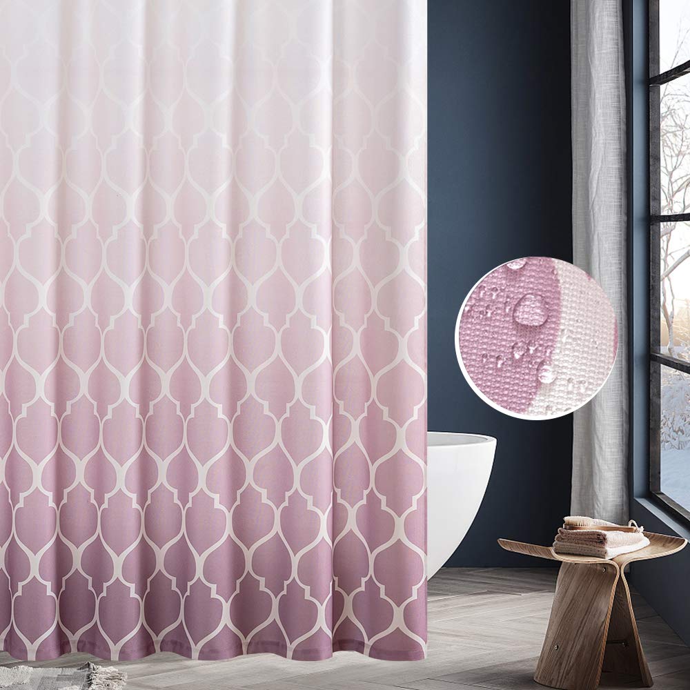 Jinchan Ombre Purple Shower Curtain Quatrefoil Pattern Fabric Shower Curtains For Bathroom Decor, Moroccan Tile Modern Waterproo