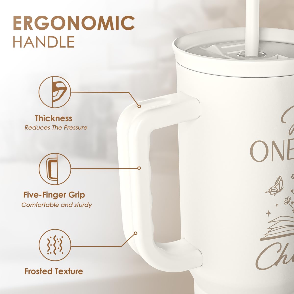 Book Lover Gifts for Women, Just One More Chapter Tumbler with Handle, Stainless Steel Insulated Coffee Travel Mug Cup, Gifts fo