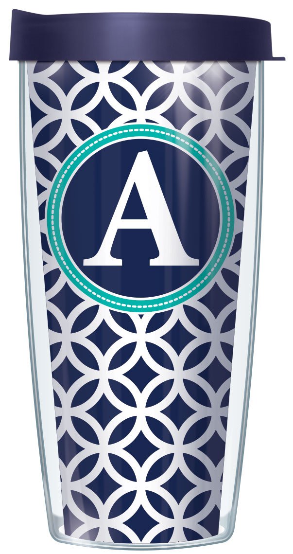 A Initial On Navy Roundabout Traveler 16 Oz Tumbler Cup With Lid
