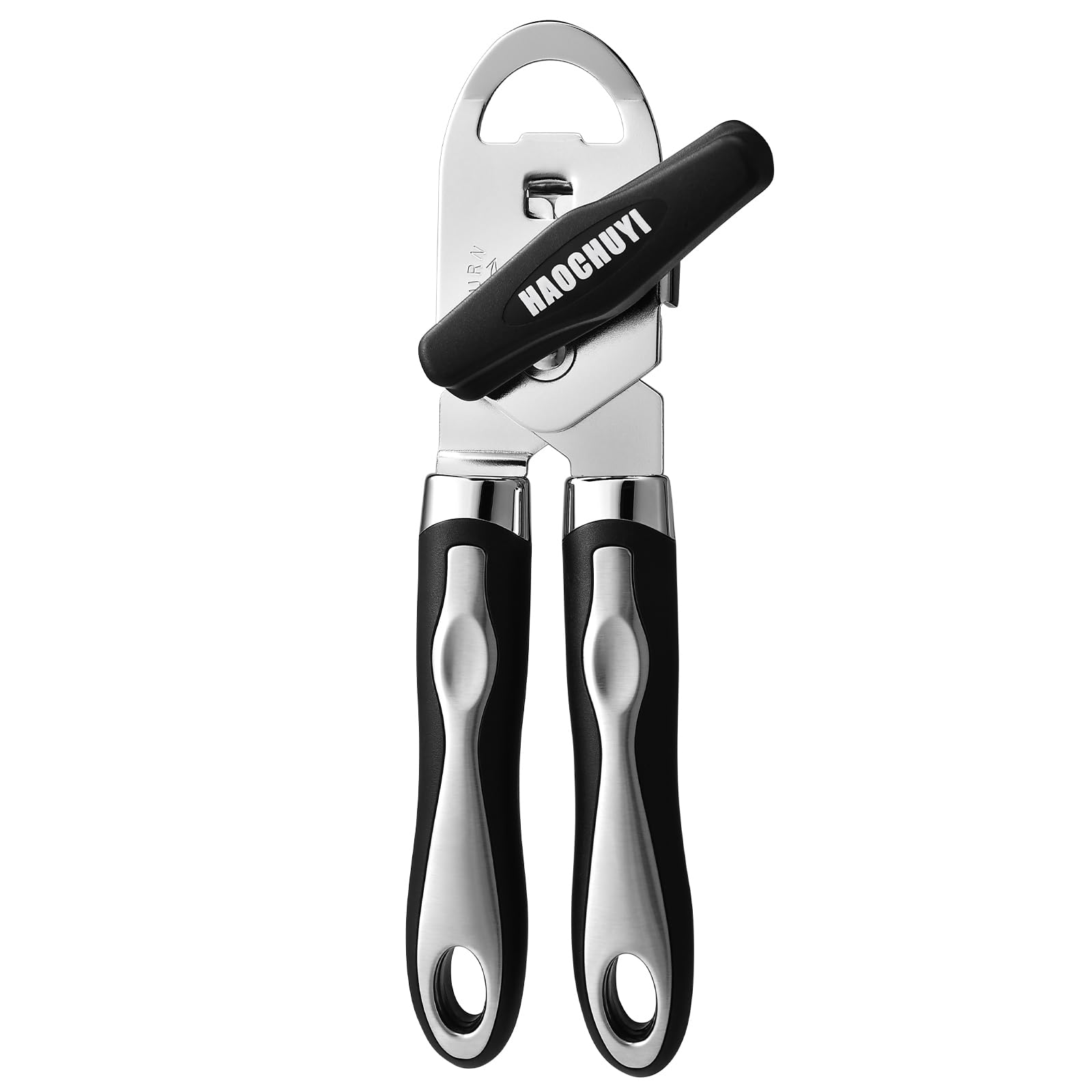 HAOCHUYI Classic Multifunction Can Opener and Bottle Opener Easy to Use, Razor Sharp Stainless Steel Cutting Wheel, Soft Ergonom