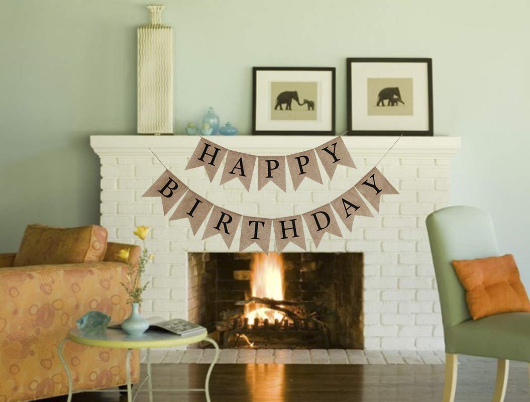 Topfun Happy Birthday Burlap Banner Rustic Bunting Garland Swallowtail Flags For Birthday Party Decorations