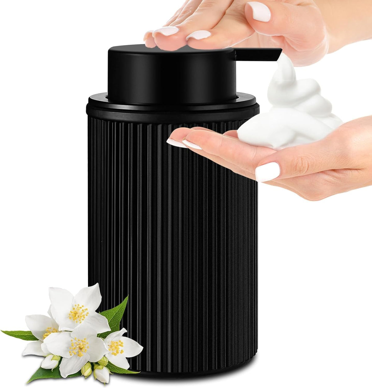 Kasunting Matte Black Foaming Soap Dispenser, Ribbed Glass Foam Hand Soap Dispenser For Bathroom, 15 Oz Refillable Foaming Pump