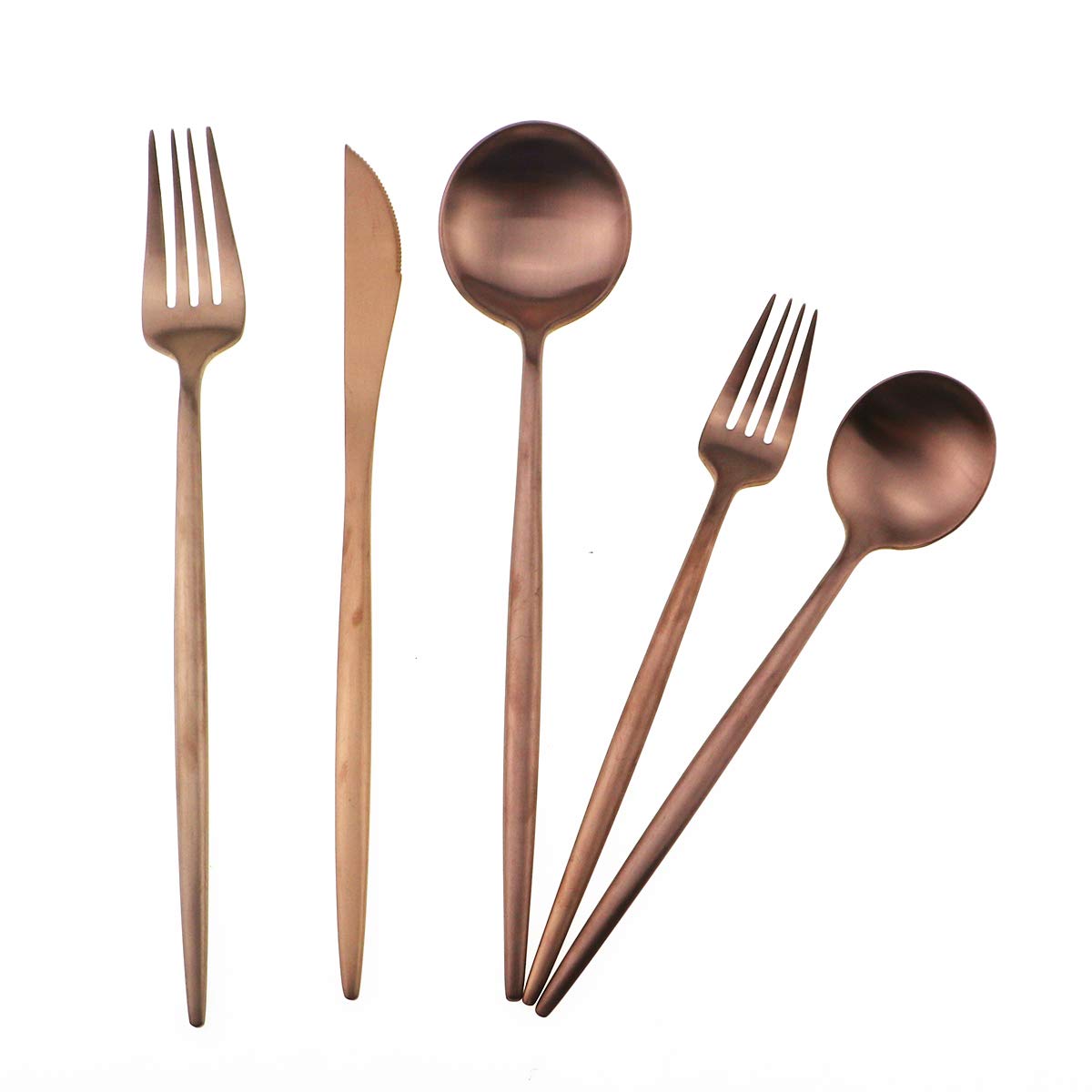 Matte Rose Gold Silverware Set,Gugrida 5-Piece 18/10 Stainless Steel Satin Finish Flatware Set,Kitchen Utensil Set,Tableware Tra