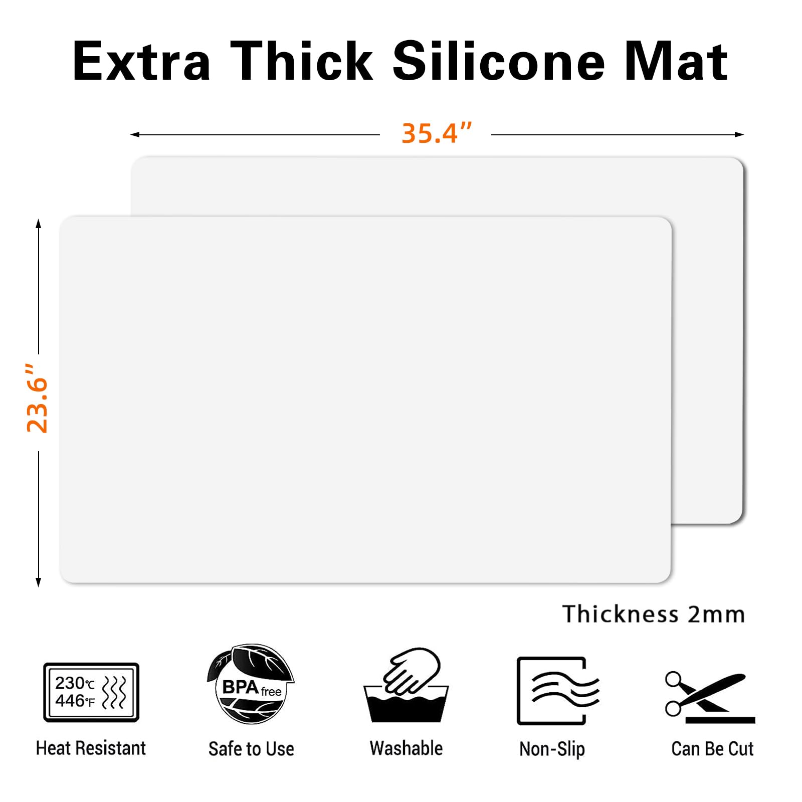 2 Pack Silicone Mats, 35.4''X23.6'' Silicone Mat For Kitchen Counter, 2Mm Thick Heat Resistant Mat, Waterproof Countertop Protec