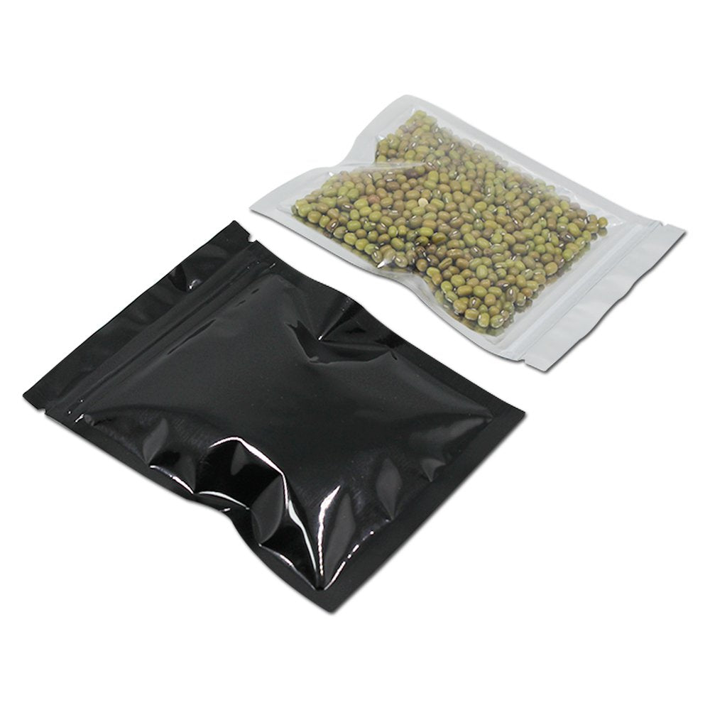 Pabck 100 Pack 4X5 Inch(Inside Size 3.5X3.9 Inch) Glossy Black Front Window Resealable Foil Zipper Lock Pouch For Zip Reclosable