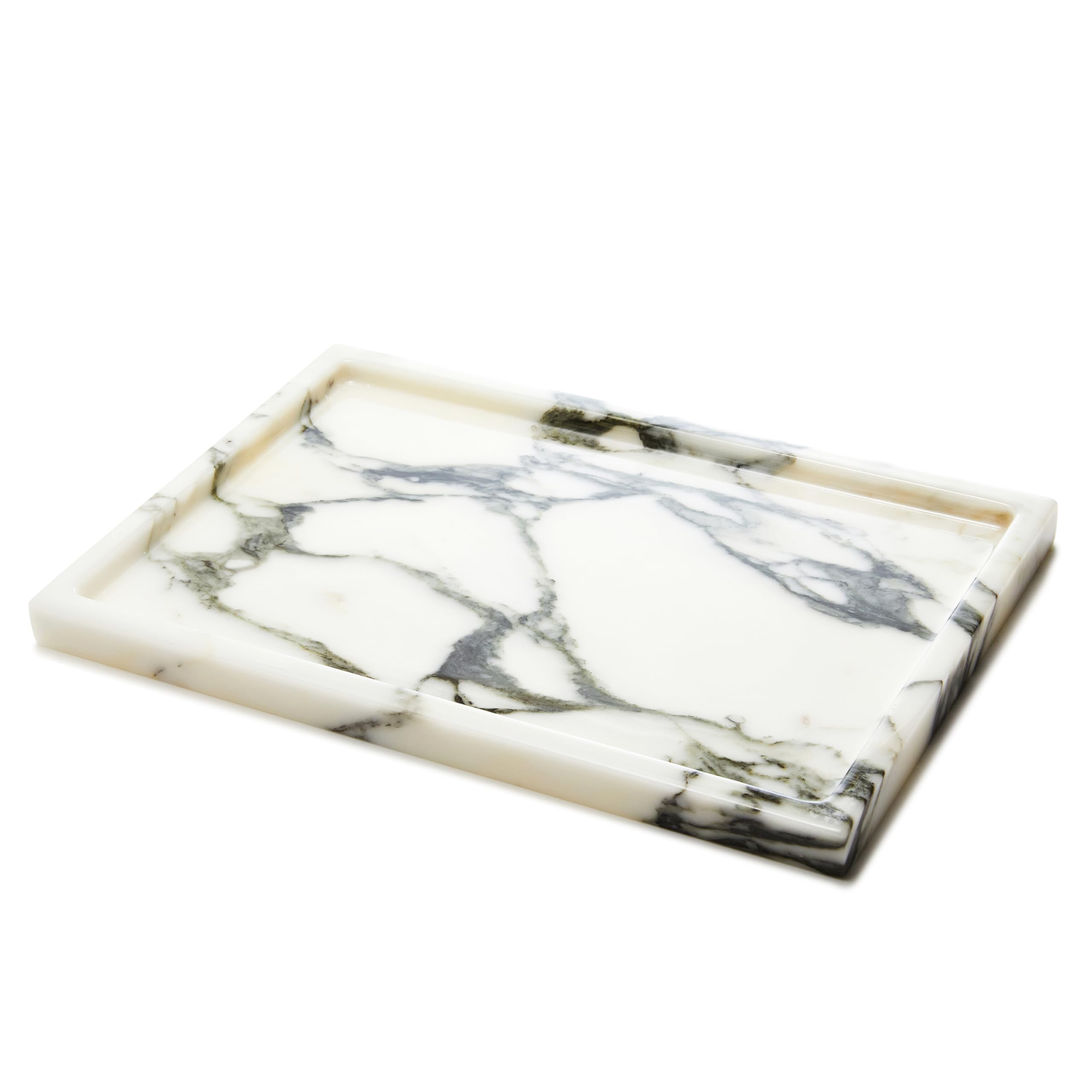 Lys&Lyx Natural Marble Vanity Tray: Genuine Stone Storage Tray For Home Decor, Bathroom, Kitchen, And Dresser (Non-Resin/Non-Cer