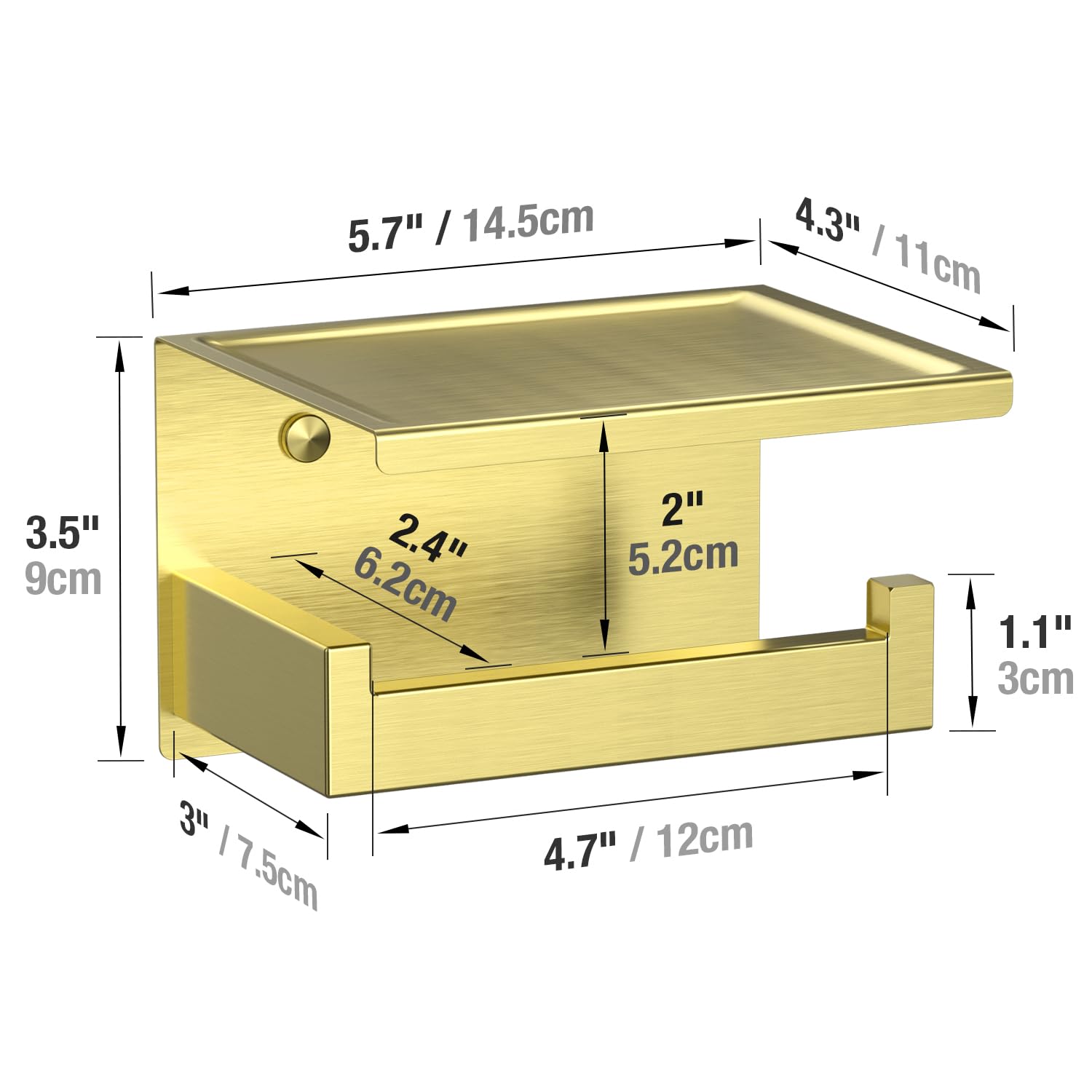 Hitslam Gold Toilet Paper Holder, Stick On Brushed Brass Toilet Paper Holder With Shelf, Self Adhesive No Drill Or Wall-Mount Wi