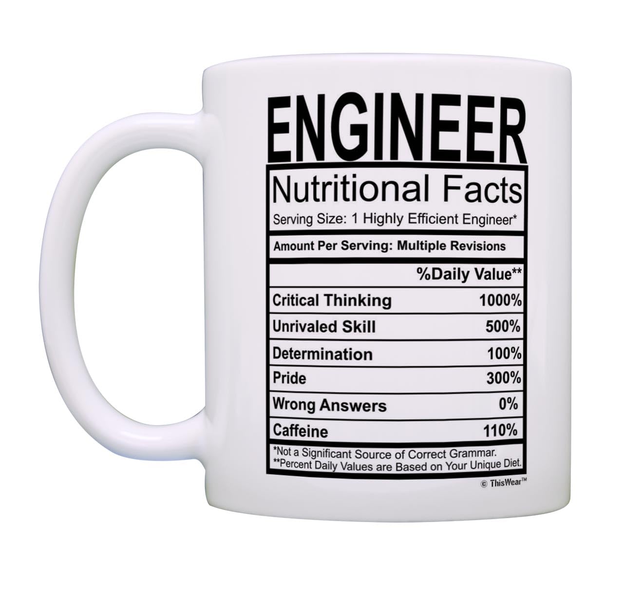 ThisWear Engineering Gifts for Men Funny Engineer Nutritional Facts Label Software Engineer Gifts Sound Engineer Mug Civil Engineer 11oz Ceramic Coffee Mug