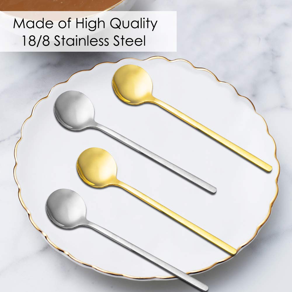 Pack Of 8, Gold & Silver Plated Stainless Steel Espresso Spoons, Findtop Mini Teaspoons Set For Coffee Sugar Dessert Cake Ice Cr