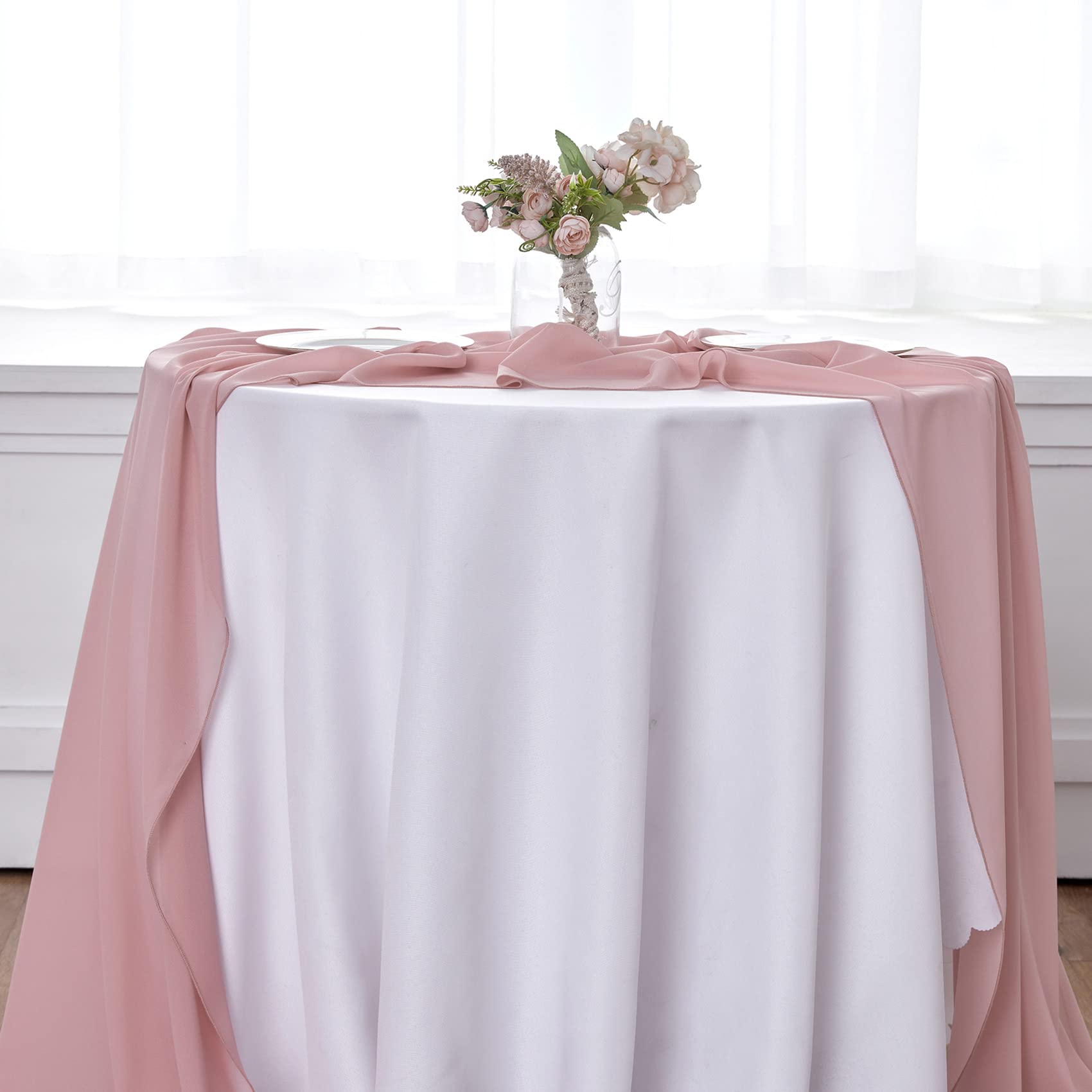 Yuhx 10 Pack Chiffon Table Runner 29 X 120 Inches Long, Dusty Rose Wedding Table Runners, Romantic Wedding Decor Party Banquets