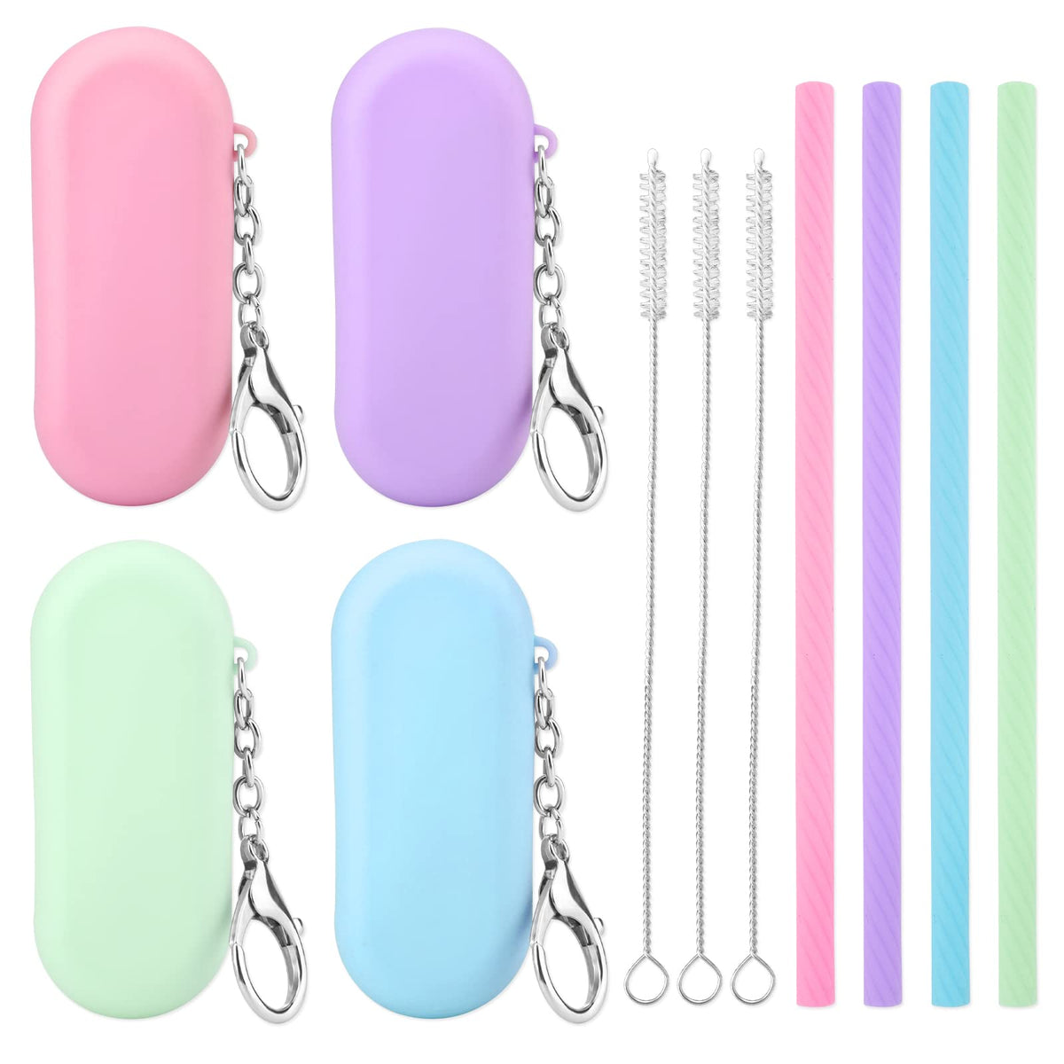 Prasacco 4 Sets Silicone Straws Reusable Straws With Case Foldable Straws Portable Drinking Straws For Travel Party