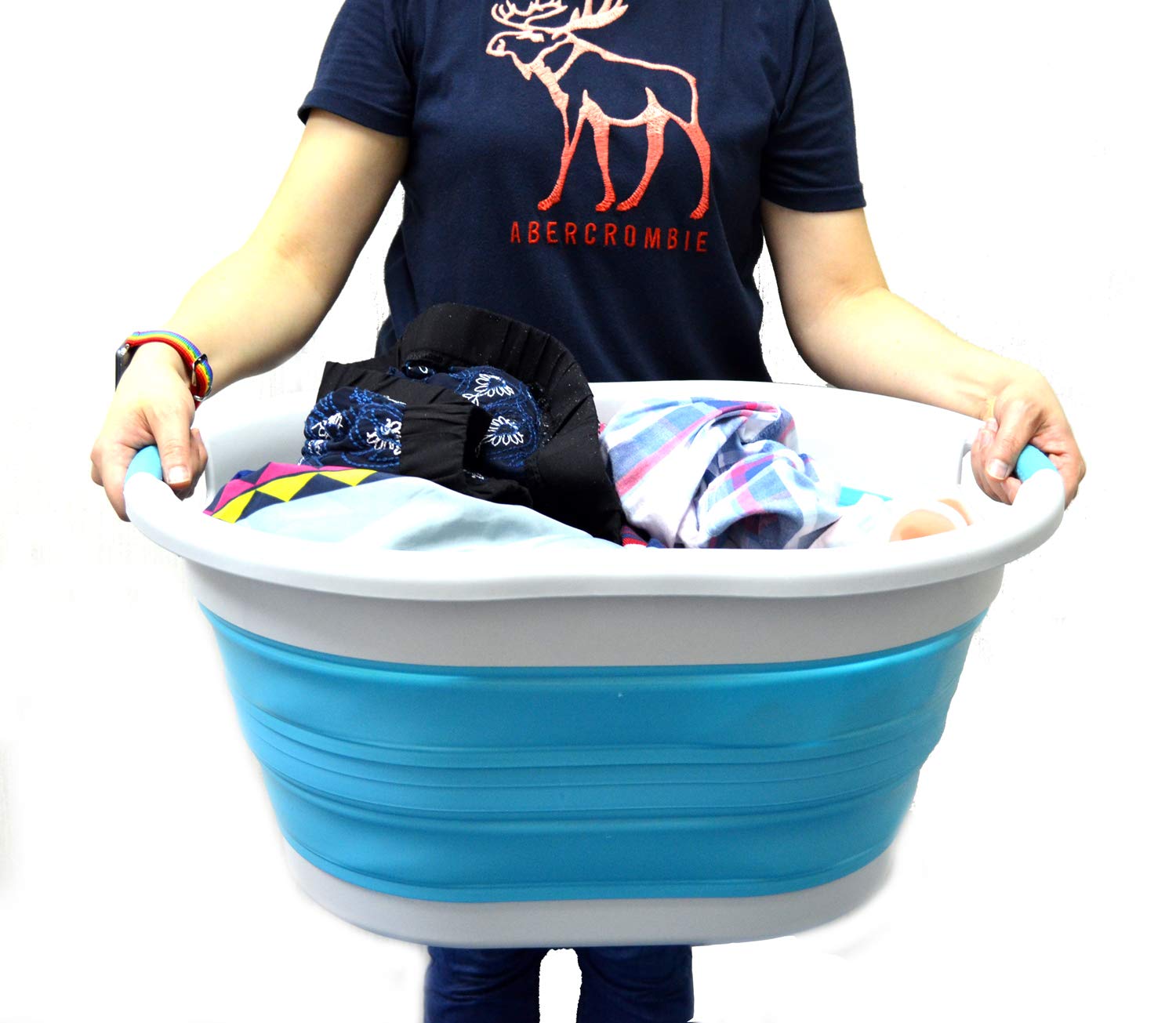 Sammart 36L (9.5 Gallon) Collapsible Plastic Laundry Basket - Oval Tub/Basket - Foldable Storage Container/Organizer - Portable