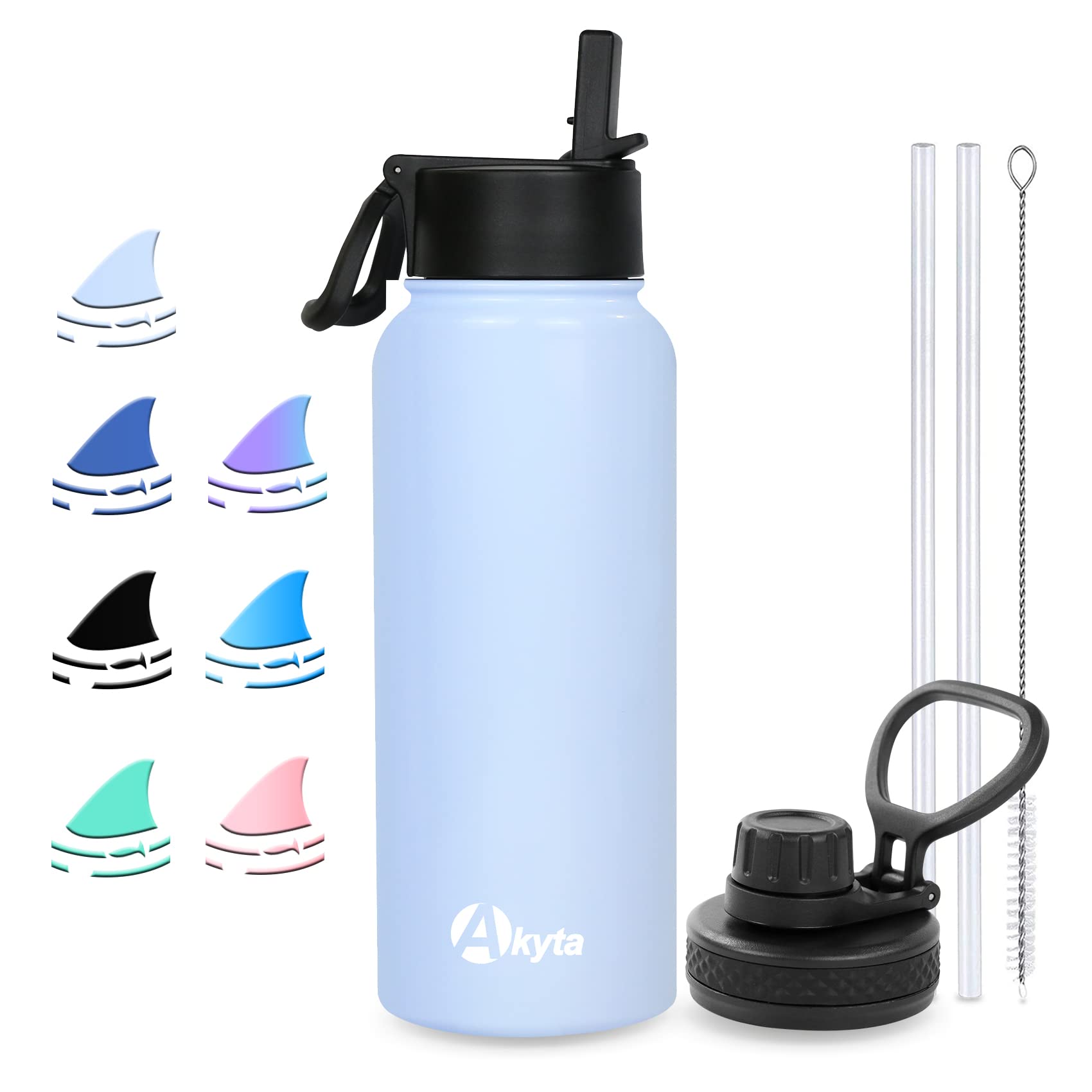 Akyta Sports Stainless Steel Water Bottle With Straw, Spout Lid-32Oz - Keep Water Cold/Hot, Wide Mouth Vacuum Insulated Thermos