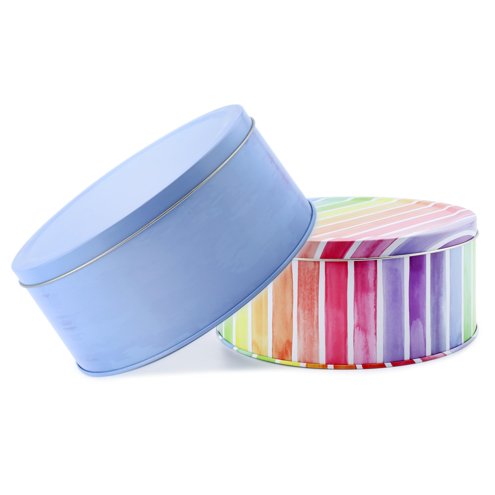 Cornucopia Cookie Tins (Set Of 2, Blue And Rainbow); Round Baking And Cake Tins For Special Occasions And Holidays, 7.75-Inch Wi