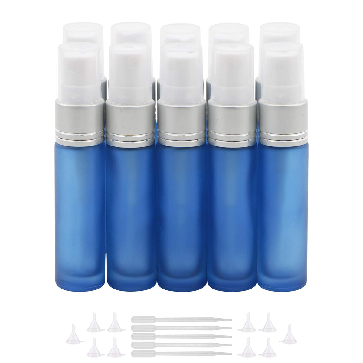 Newzoll 10Ml Frosted Dark Blue Glass Spray Bottles With 10 Funnels 5 Pipettes, Small Fine Mist Sprayer Bottles Vials Tube Contai