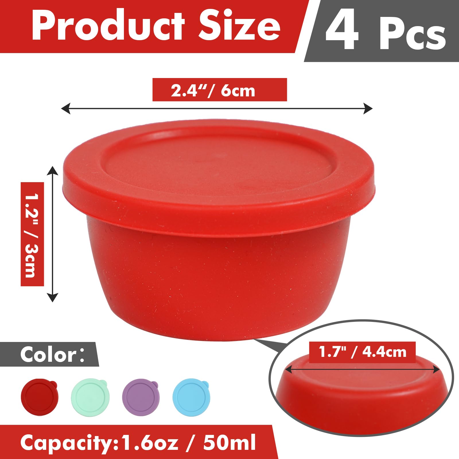 Koluti Nonstick Silicone 1.6Oz Salad Dressing Container To Go, 4 Pcs Small Condiment Cup With Lid, Sauce Storage Box For Lunch B