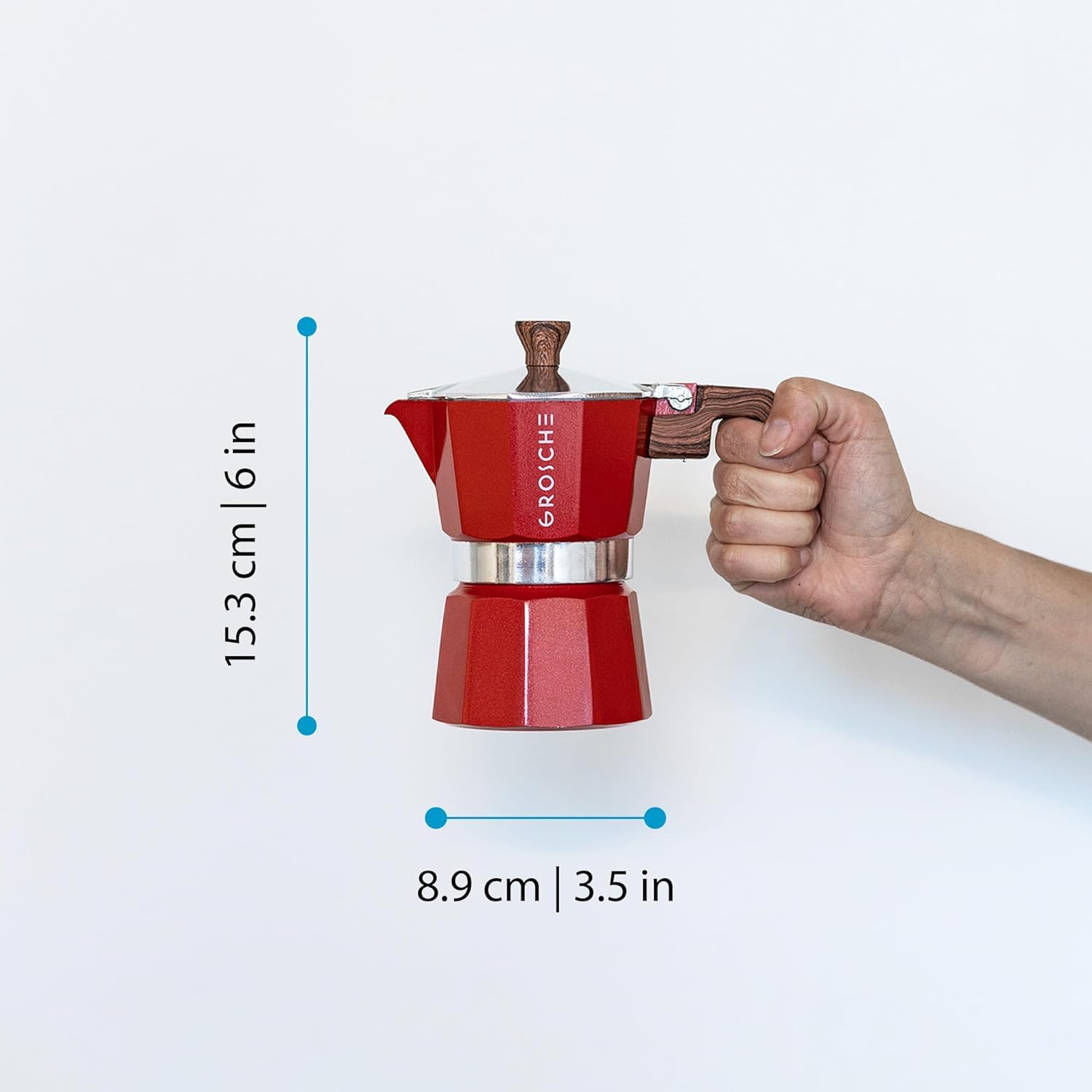 Grosche Milano Stovetop Espresso Maker Moka Pot 3 Espresso Cup - 5Oz, Red - Cuban Coffee Maker Stove Top Coffee Maker Moka Itali