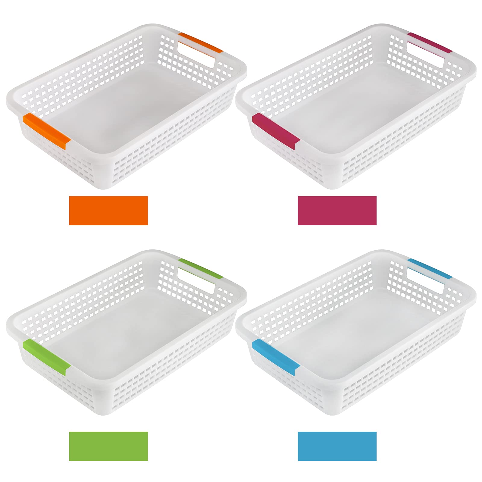 Lawei 8 Pack Plastic Storage Basket With Handle - 12 X 7.6 X 2.6 Inch Pantry Organizer Basket Bins Shelf Baskets For Organizatio