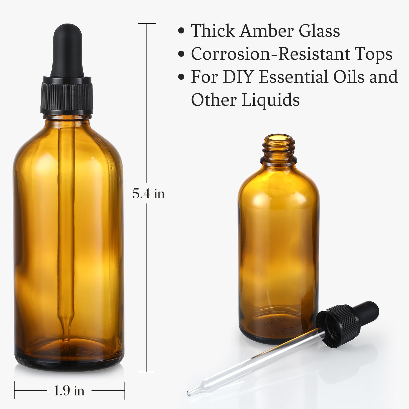 Aozita 4 Pack, 4Oz Amber Glass Dropper Bottles With 1 Funnel & 4 Lables - 120Ml Dark Brown Tincture Bottles With Eye Droppers -