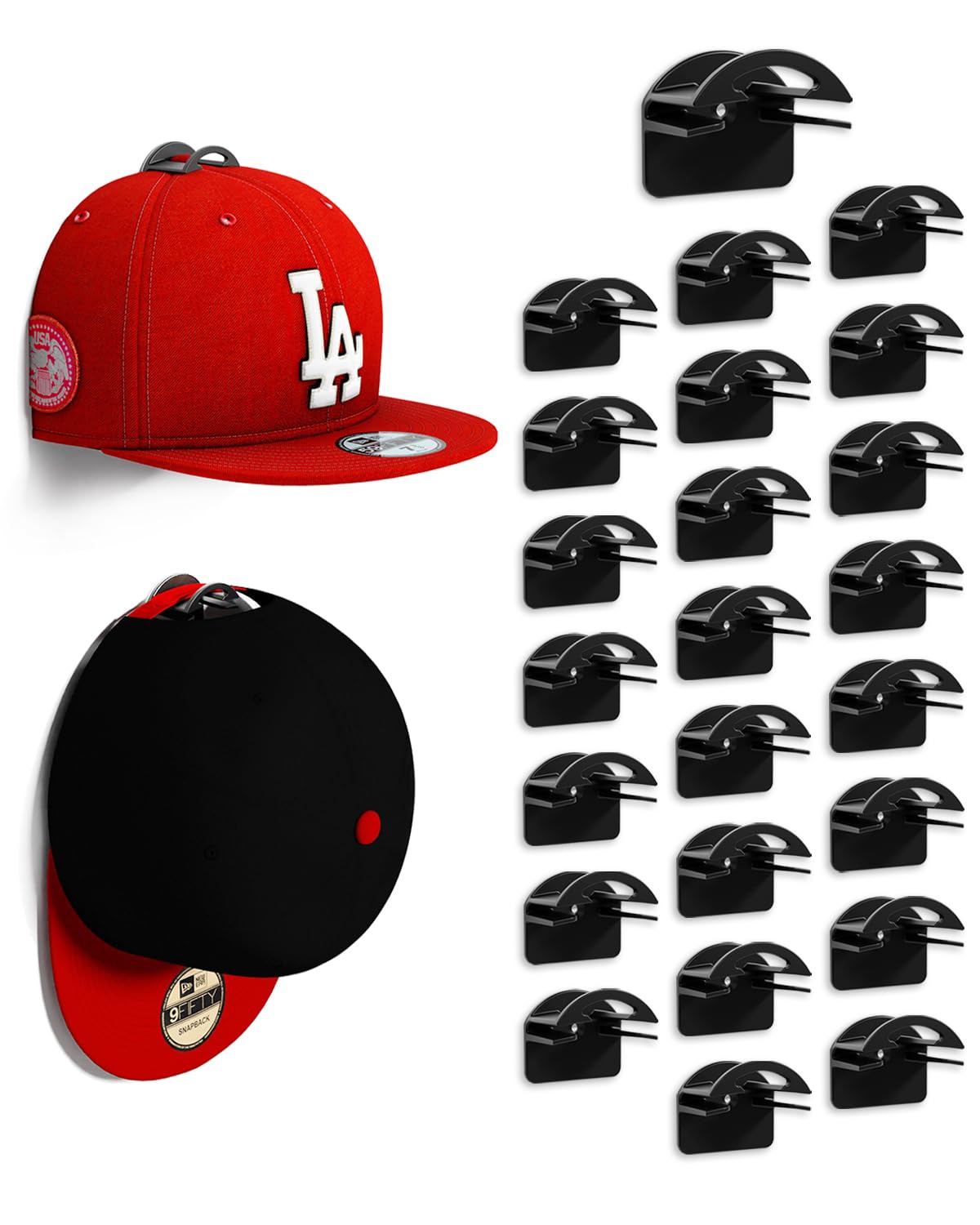 Mskei Adhesive Hat Hooks For Wall - 2 Different Ways Hat Racks To Organize & Display Baseball Caps, Hat Wall Hanger, Hat Organiz