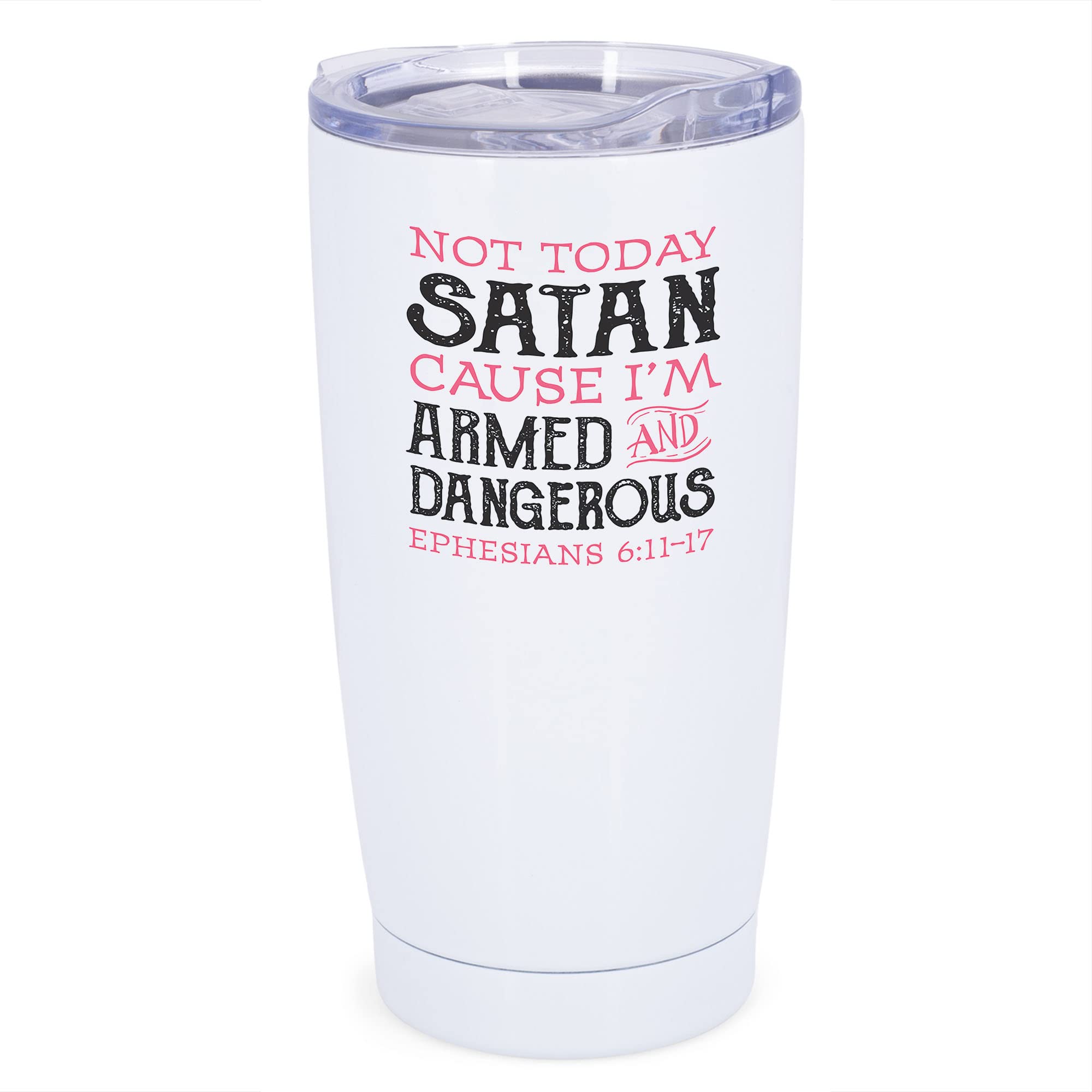 Dicksons Sstumw-54 Classic White 20 Ounce Stainless Steel Metal Travel Tumbler Mug With Lid, Not Today Satan