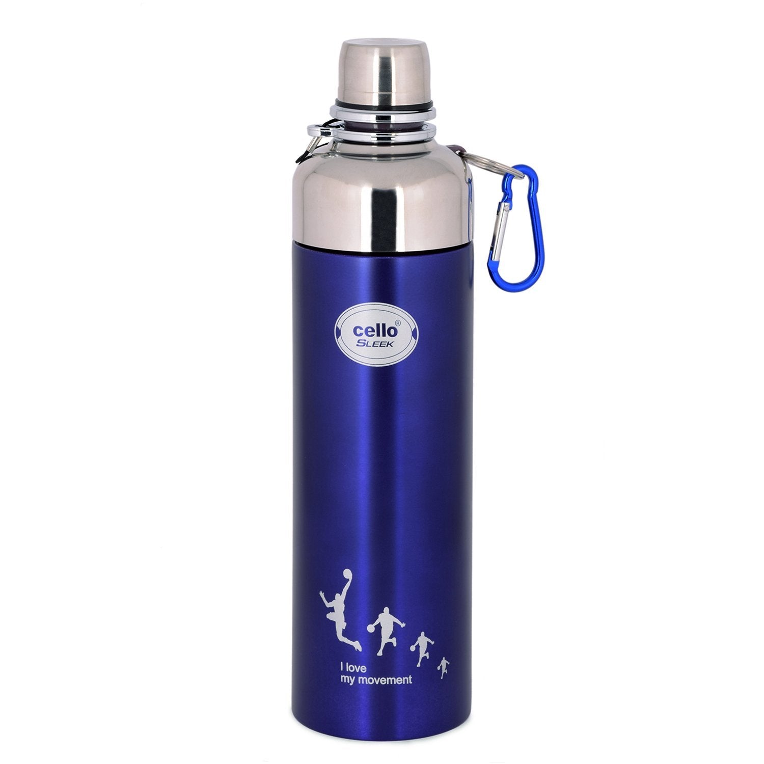 Cello Sleek Stainless Steel Double Walled Water Bottle, Hot And Cold, 600Ml, 1 Unit, Blue