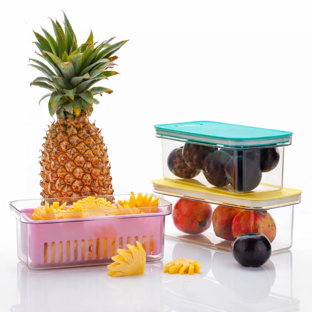 Jialto Fridge Storage Boxes (Pack Of 4)  Airtight Refrigerator Organizer Containers With Removable Drain Plate For Fruits, Vege