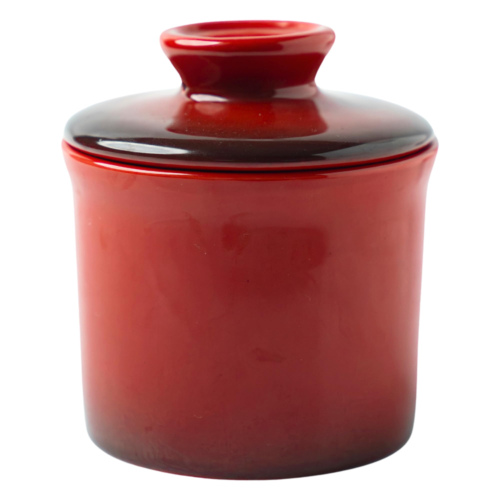 Red Gradient Butter Dish with Lid for Countertop, French Butter Crock with Water Line, Ceramic Butter Keeper Keeps Butter Soft &