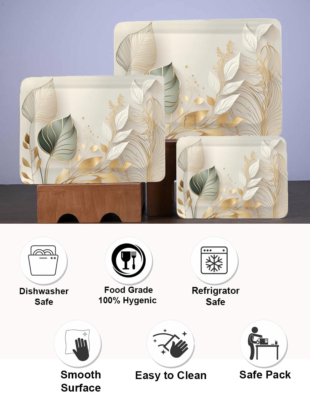 Dribble Melamine Serving Tray Set Of 3 (Small [23Cm(L) X17Cm(W) X2.5Cm(H)], Medium [31.5Cm(L) X23.5Cm(W) X2.5Cm(H)], And Large [