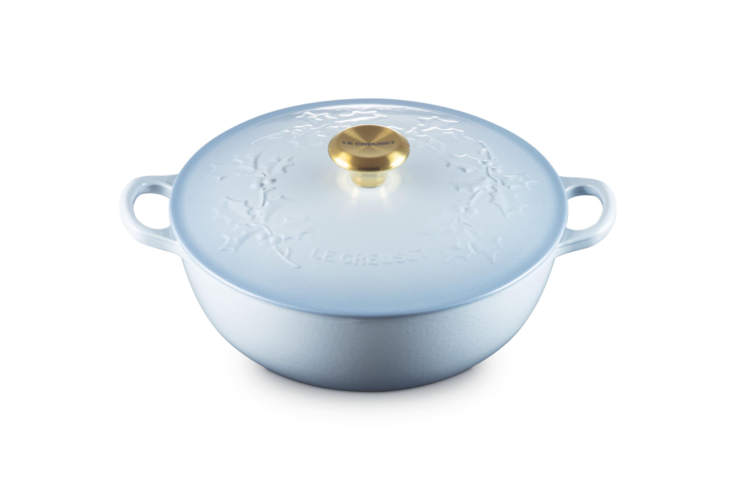 Le Creuset Enameled Cast Iron Holly Collection Traditional Chefs Oven, 4.5 qt., Coastal Blue with Gold Knob