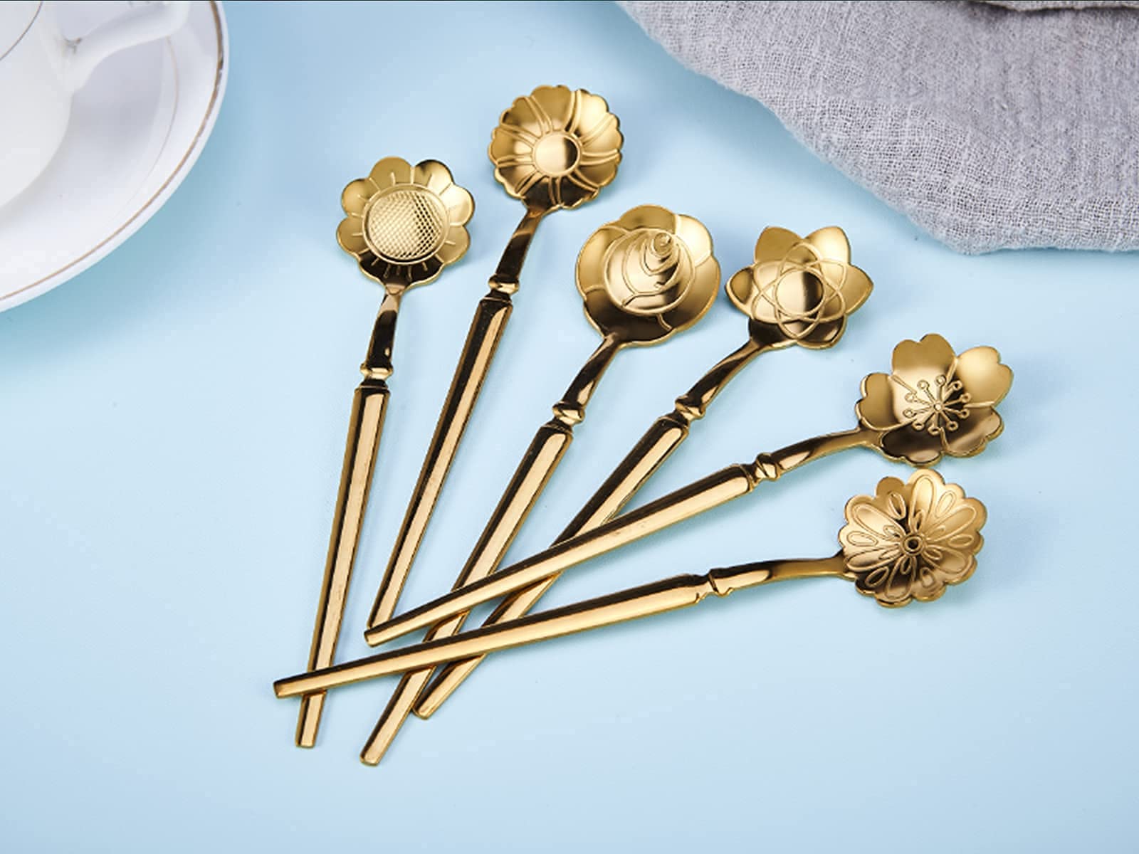 6 Pcs Flower Spoon Coffee Dessert Spoon Set, Stainless Steel Tableware Creative Teaspoon Coffee Spoon Teaspoon Ice-Cream Spoon M