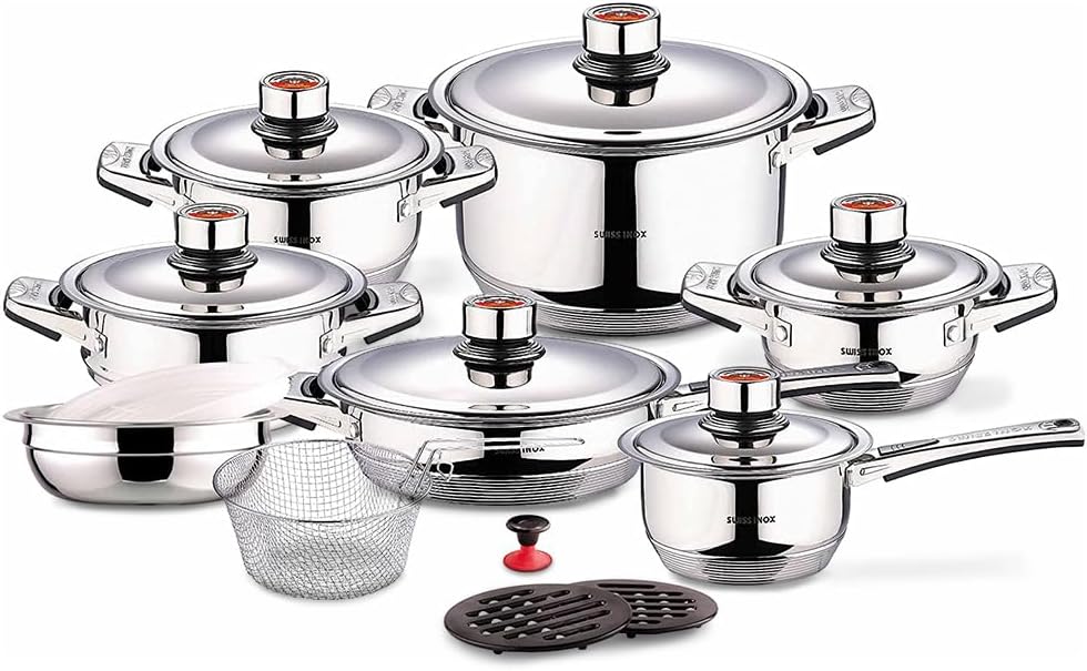 18-Piece Stainless Steel Cookware Set, Includes Induction Compatible Fry Pots, Pans, Saucepan, Casserole