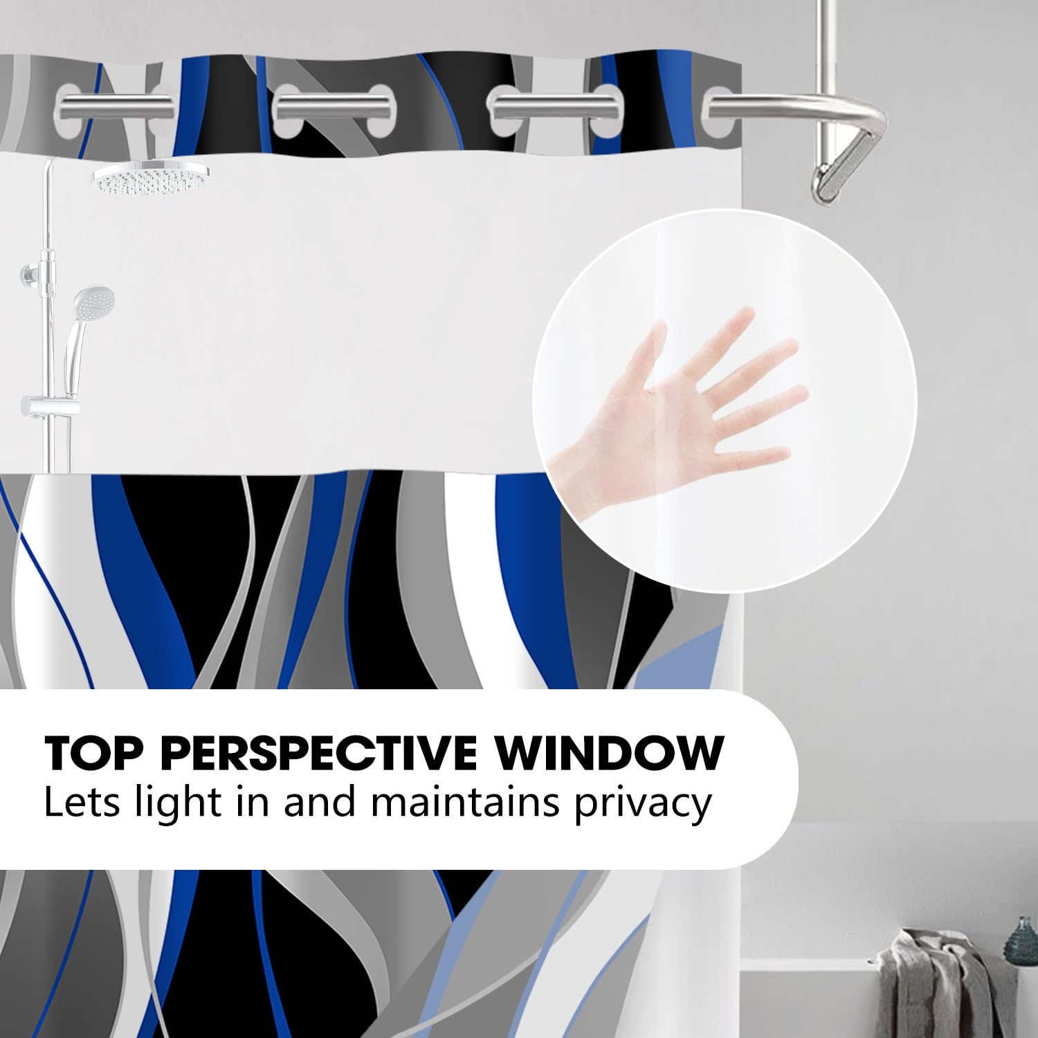 Nkzply No Hook Shower Curtain And Liner Set Blue Striped Shower Curtain With Snap In Liner Fabric Bathroom Curtain With Liner Mo