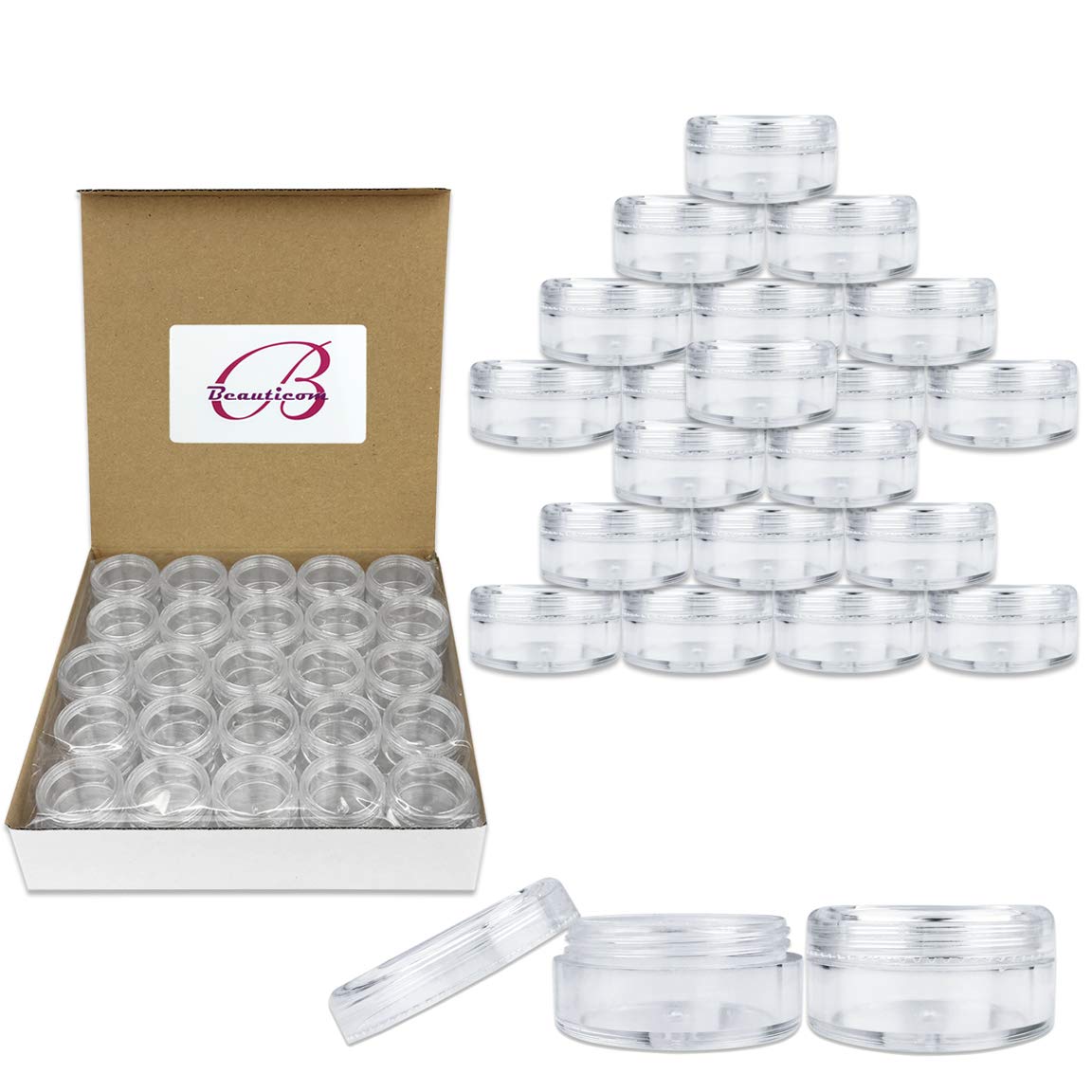Beauticom (Quantity: 100 Pieces) 5G/5Ml Round Clear Jars With Screw Cap Lids For Scrubs, Oils, Salves, Creams, Lotions