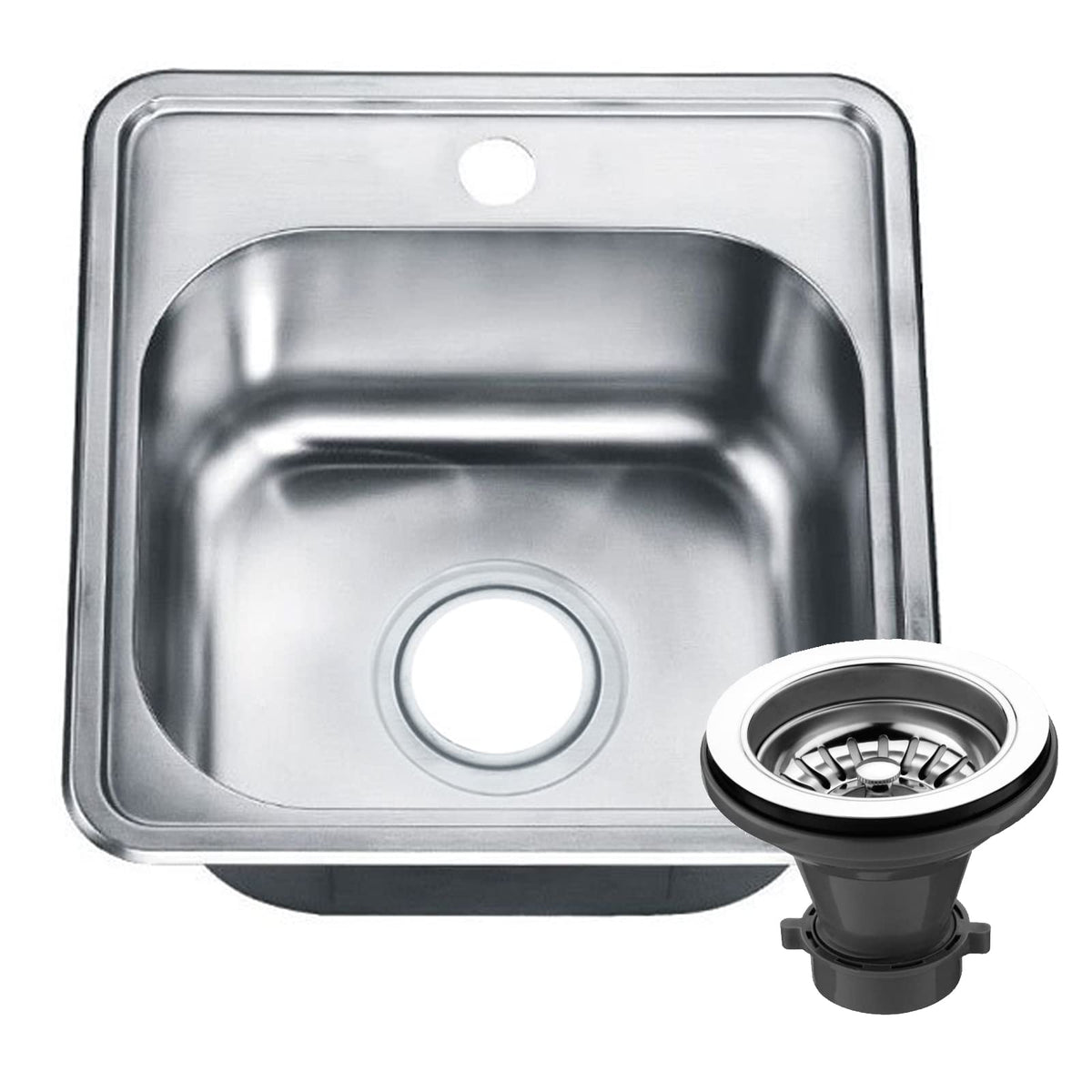 Wellssinkware 22 Guage Stainless Steel Rectangular Single Bowl Topmount Kitchen Bar Sink Package Cmt1515-6-1-Stainless Steel Kit