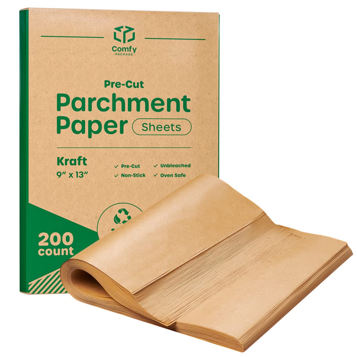 Comfy Package, [9 X 13 Inch - 200 Count] Pre-Cut Baking Parchment Paper Sheets Unbleached Non-Stick Sheets For Baking & Cooking