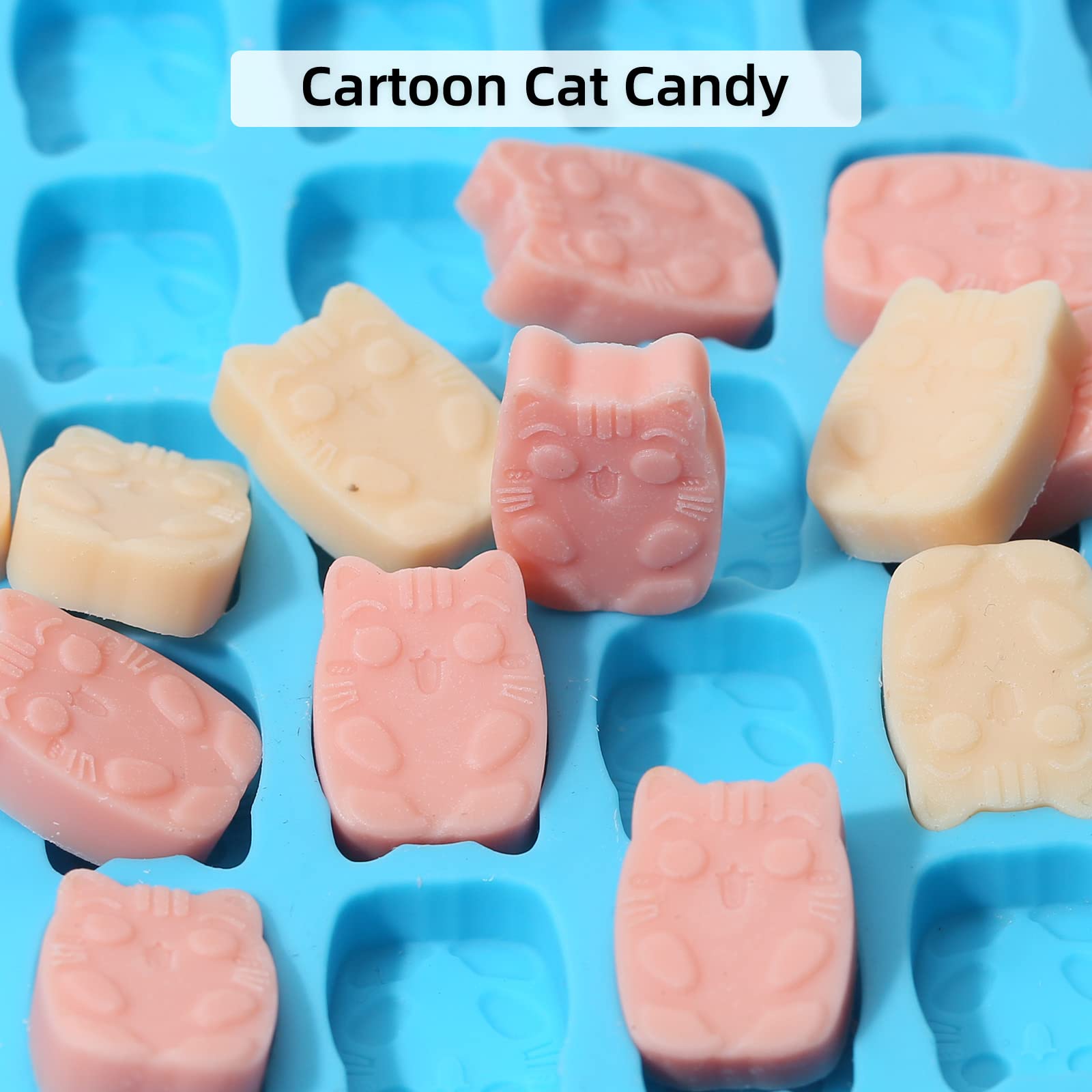Silicone Gummy Candy Molds, 91 Cartoon Cat Shape Chocolate Molds, Non-Stick Food