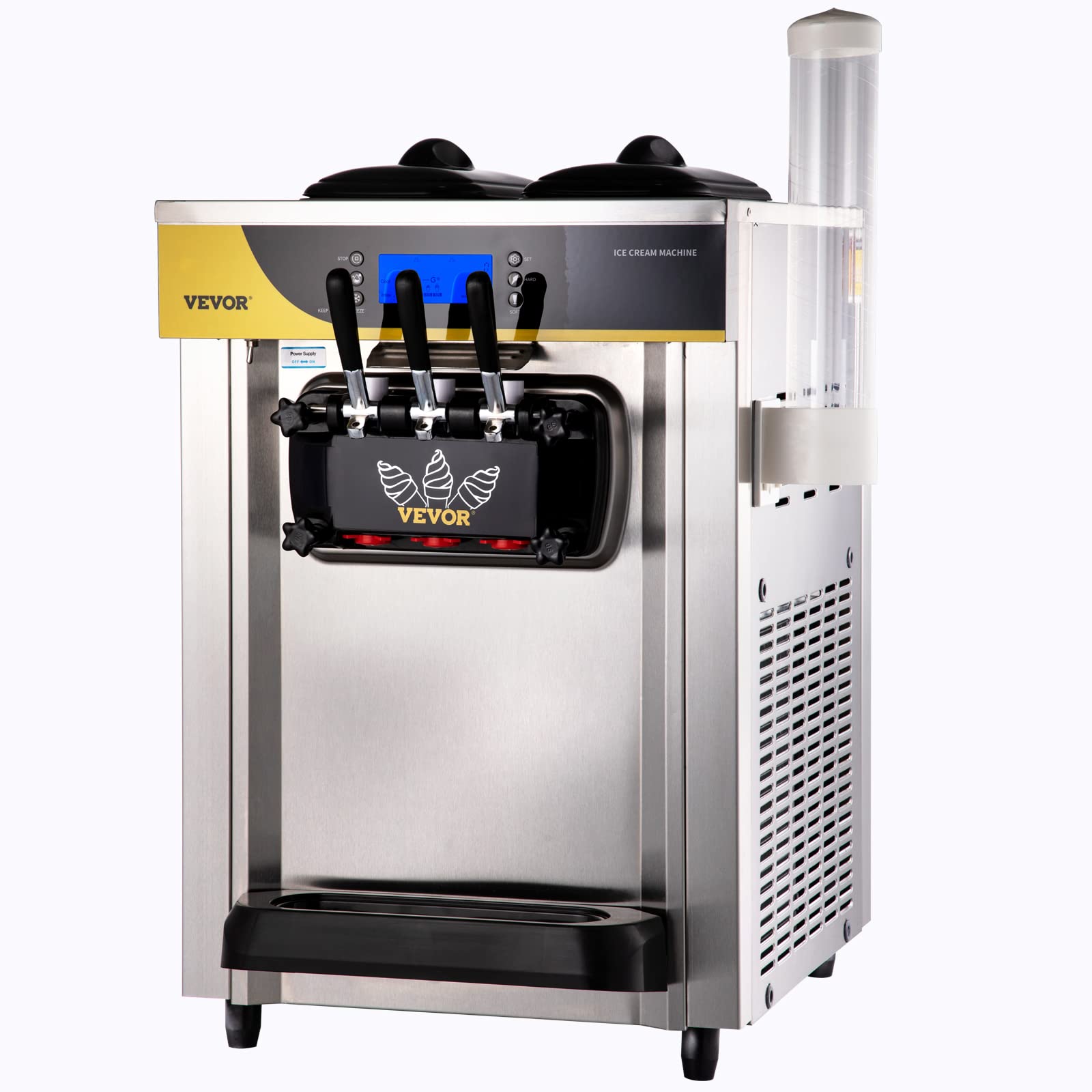 VEVOR Commercial Ice Cream Maker, 22-30L/H Yield, Countertop Soft Serve Machine with 2x6L Hopper 2L Cylinder LCD Panel Puffing S