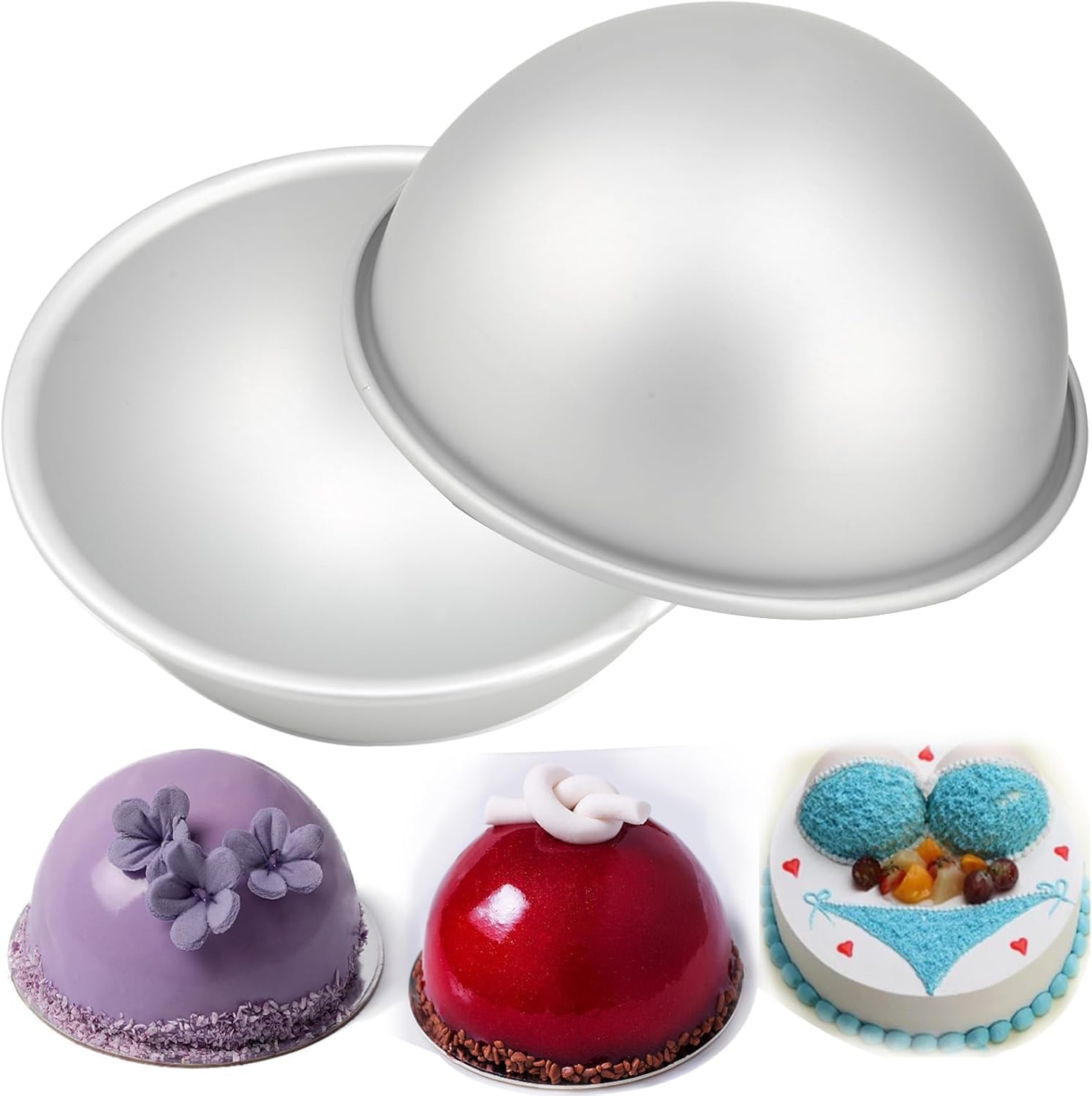 Cayanmydery Pack of 2, 6 Inch Dome Hemisphere Cake Pan, DIY 3D Football Soccer Shaped Birthday Nonstick Cake Mould, Aluminum