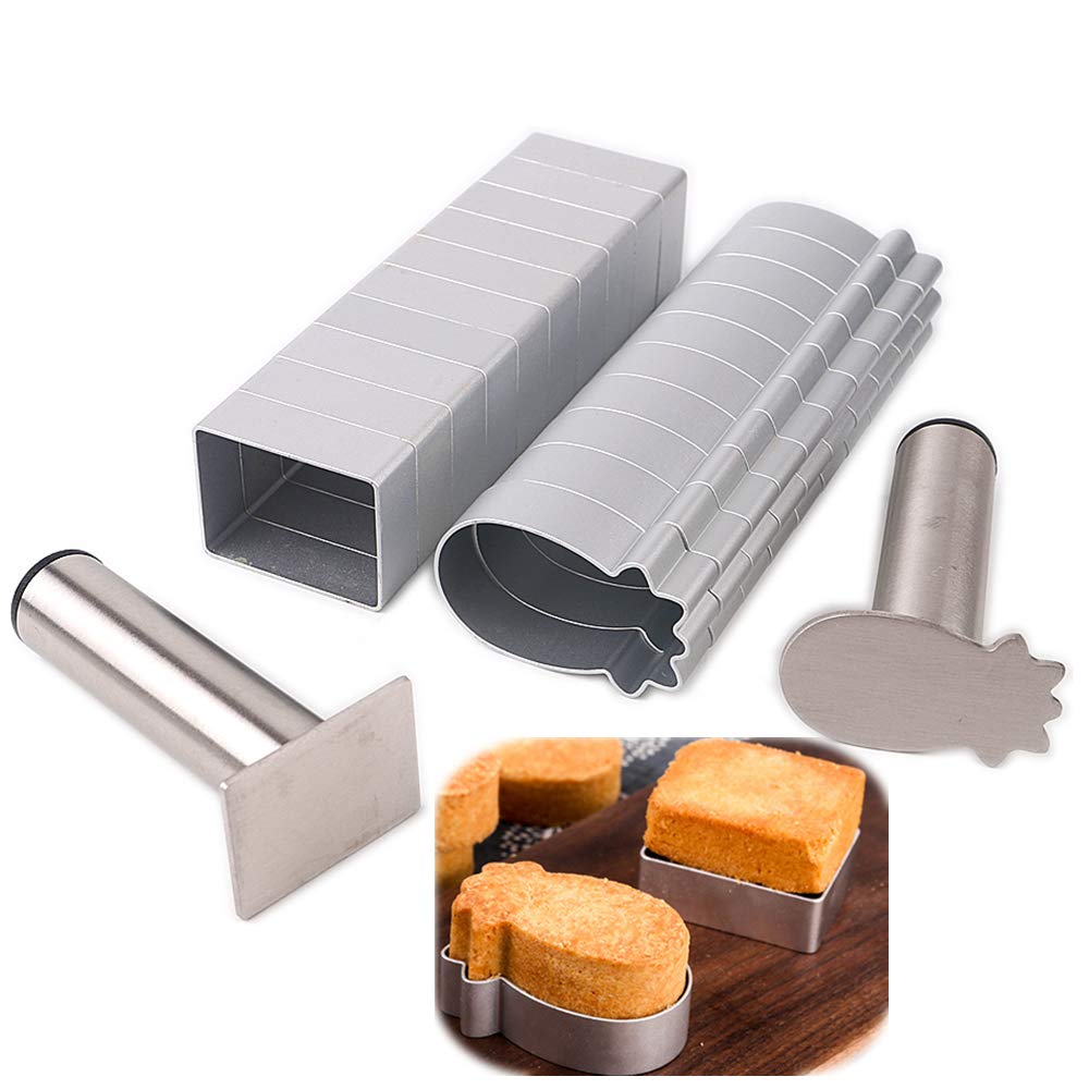 Lobake 2 Units Pineapple And Rectangle Aluminium Cookie Biscuit Mold With Stainless Steel Press Stamp Fondant Fruit Vegetable Cu