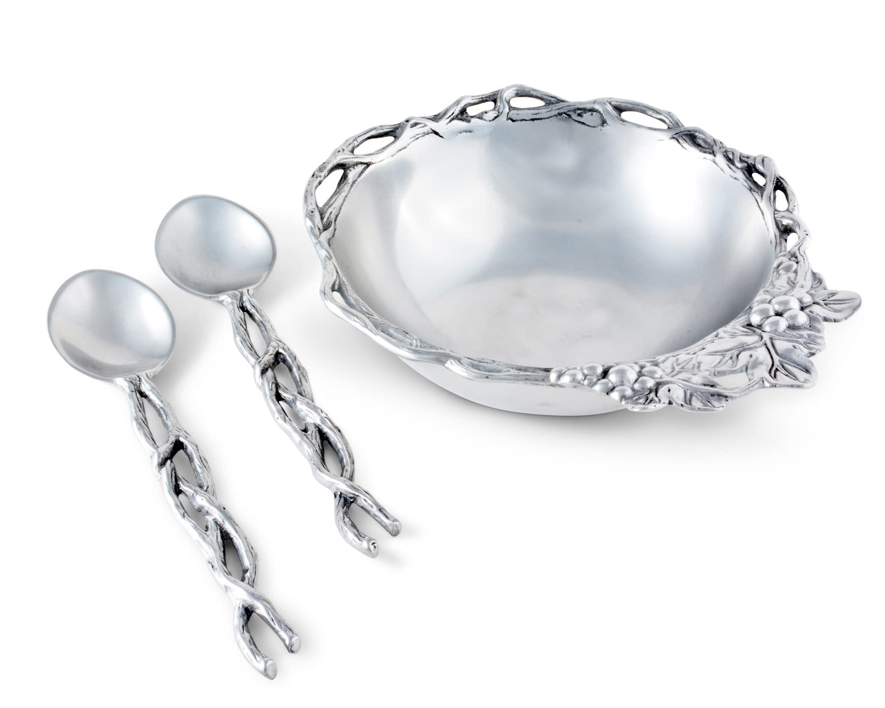 Arthur Court Designs Aluminum Grape Open Vine Salad Bowl And Servers 3-Pc 9.5 Inch Diameter