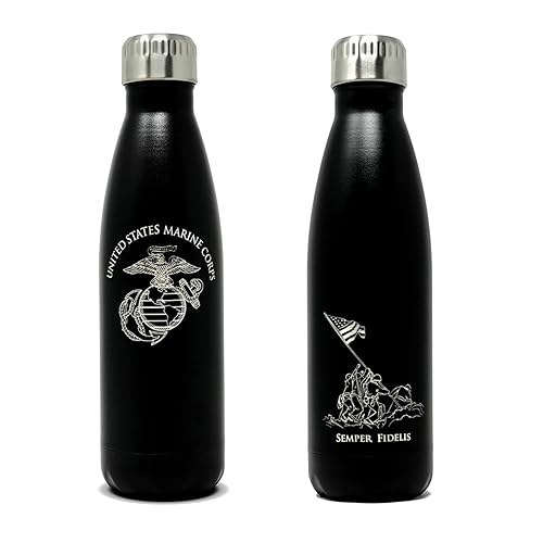 USMC 17oz Double Wall Vacuum Insulated Stainless Steel Marine Corps Water Bottle - Perfect for PT  Outdoor Sports  Hiking Camping and Cycling - USMC Gifts