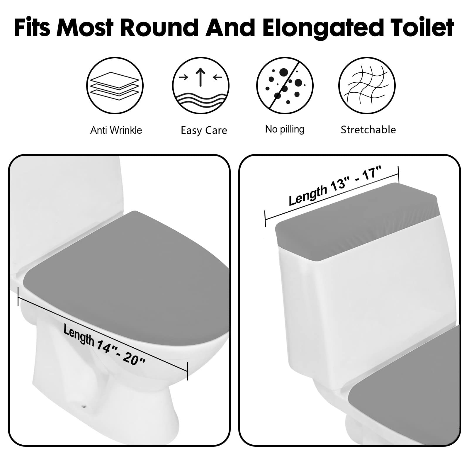 Toilet Lid Cover and Toilet Tank Lid Cover  Bathroom Toilet Lid Seat Cover Set  Stretch Washable Spandex Fabric Toilet Protector Cover  Fits Most Toilet Tanks & Lids Gray