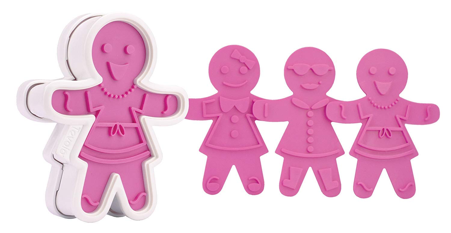 Tovolo Gingerbread Girls Templates Reverse, Dishwasher Safe, Set of 6 Cookie Stamps with Cutter