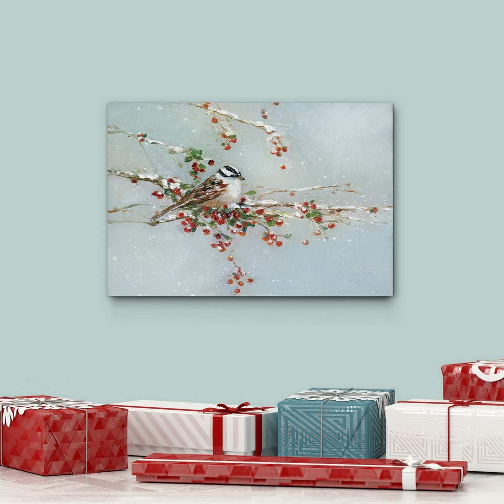 Renditions Gallery Canvas Abstract Wall Art Home Paintings & Prints Artwork Innocent Winter Woodpecker Glam Wall Hanging Snowy Modern Decorations for Bedroom Office Kitchen - 8''x12'' LT20