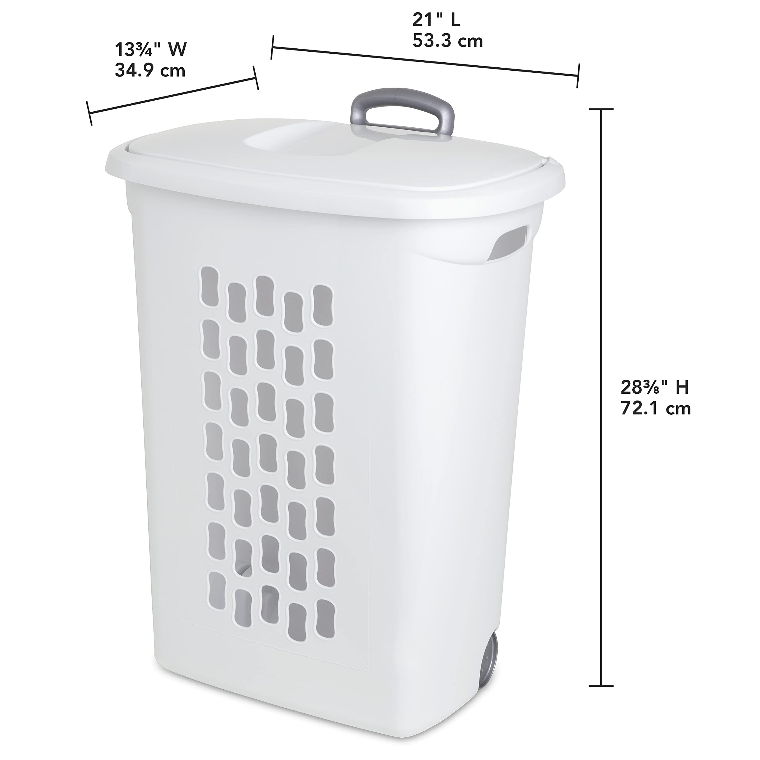 Sterilite Ultra Wheeled Laundry Hamper With Lid, Handle And Wheels For Easy Rolling Of Clothes To And From The Laundry Room, Pla