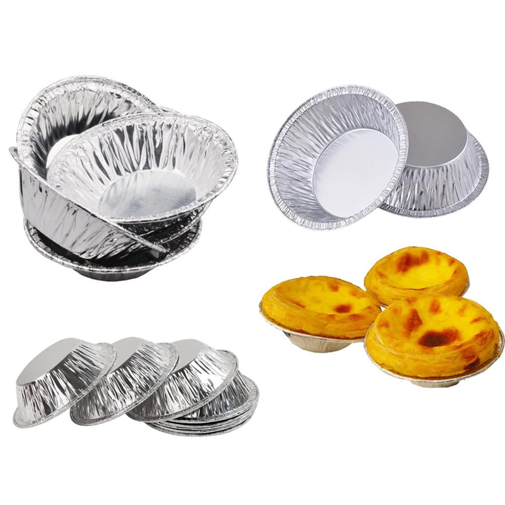 Jilukibo 250Pcs Disposable Aluminum Foil Tart Pan Baking Cups, Tinfoil Cupcake Round Egg Tart Mold Cups, 2.76'' Mini Pie Pan For
