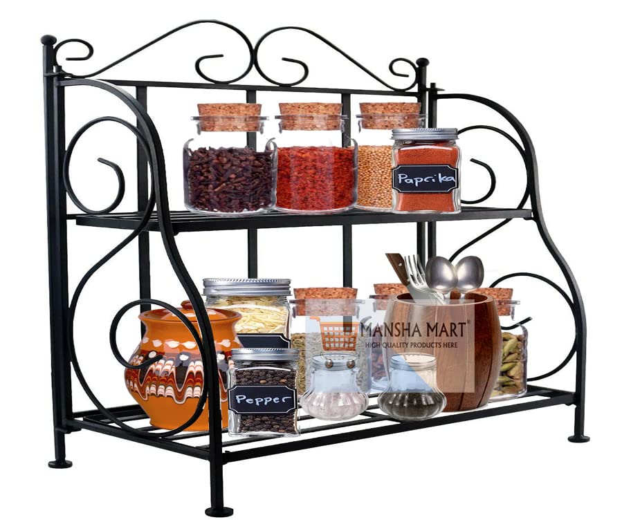 Manshamart Wrought Iron Spice Shelf Rack Kitchen Bathroom Storage Organizer | Folding Rack | Bathroom Shelf