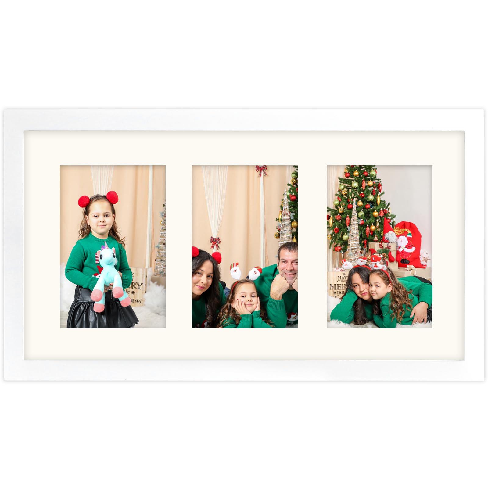 8x15 Picture Frame White Display 4x6 Triple Mat Photos Frame Natural Wood Horizontal and Vertical Formats for Wall and Tabletop